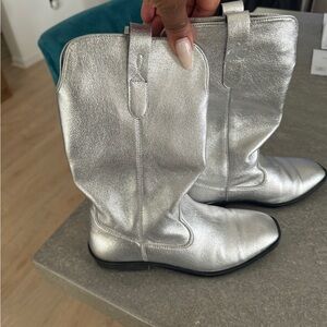 Girls Zara metallic cowgirl boots